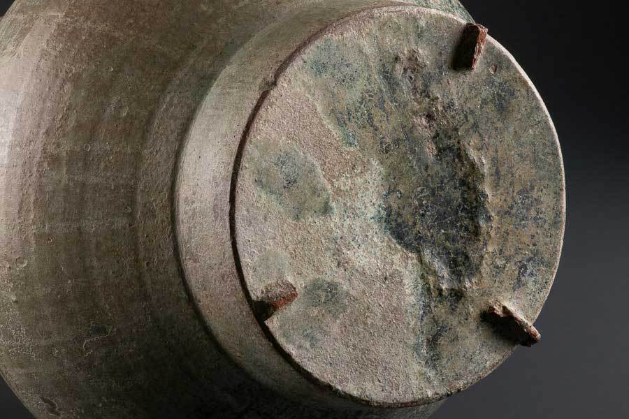 売り切り】『中国古玩 漢緑釉壷 大型銀化壷 高さ42.3cm 箱付 漢時代