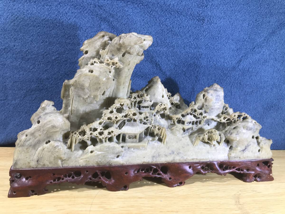 置物 中国美術 寿山石 楼閣山水 山水 楼閣 - 細密彫刻 Yahoo 