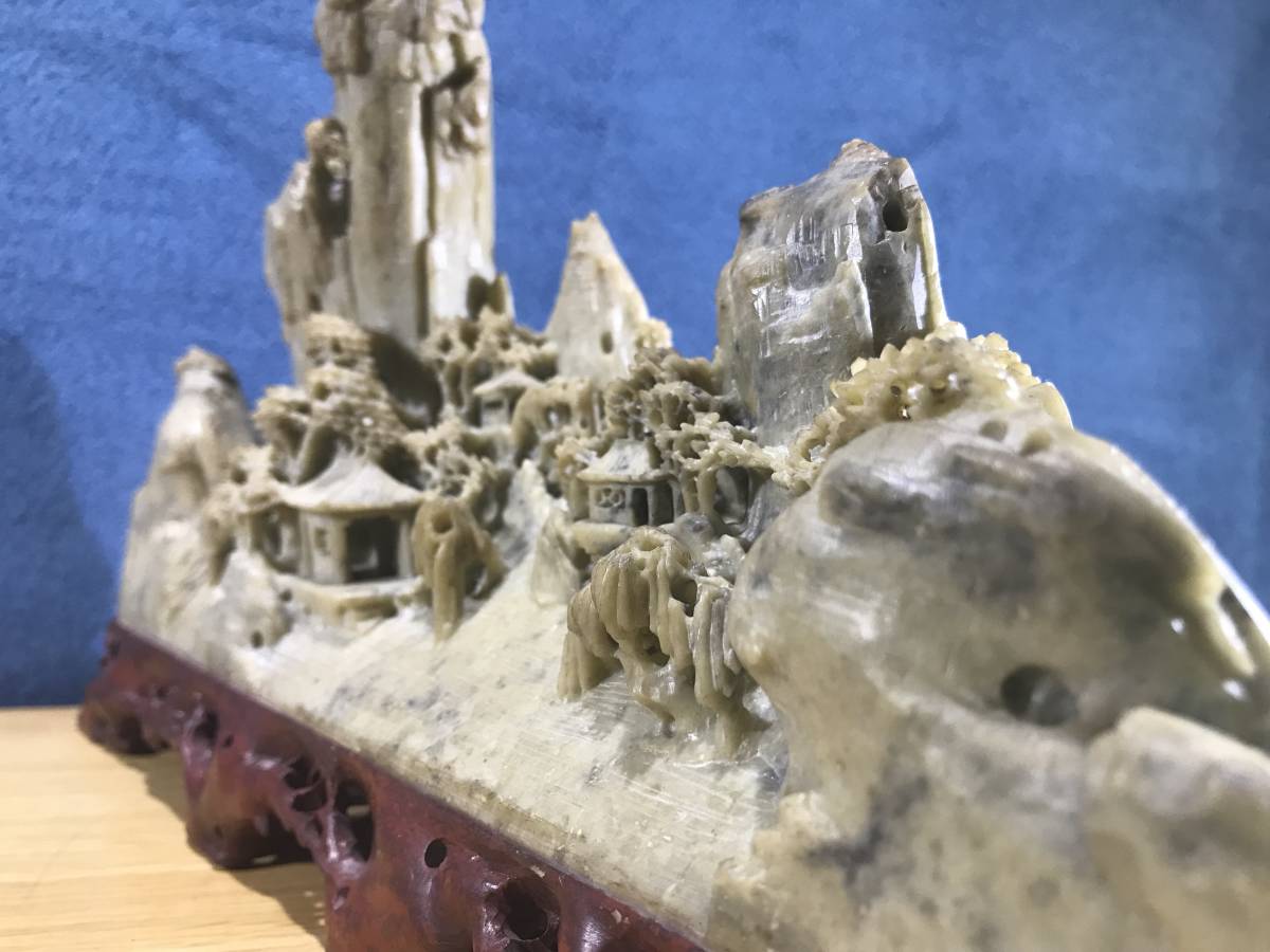置物 中国美術 寿山石 楼閣山水 山水 楼閣 - 細密彫刻 Yahoo 
