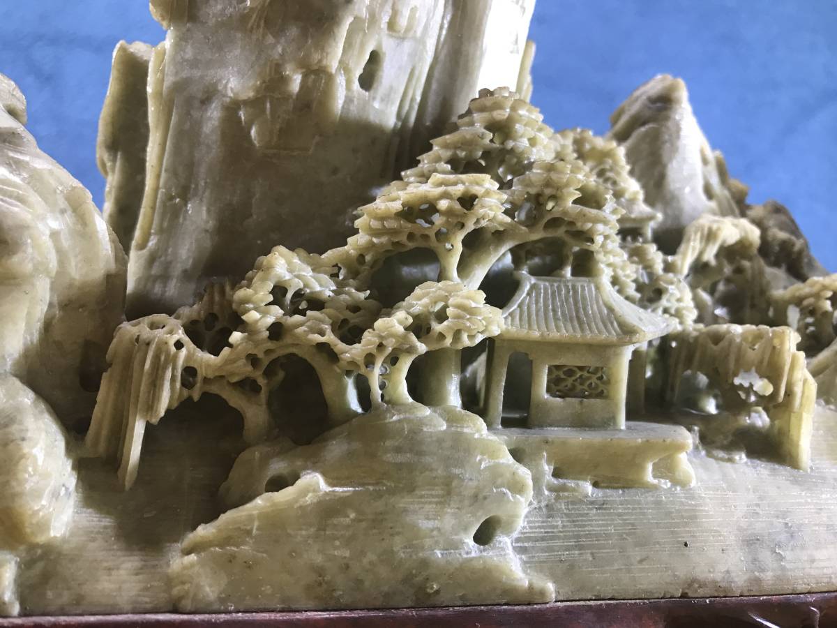 置物 中国美術 寿山石 楼閣山水 山水 楼閣 - 細密彫刻 Yahoo 