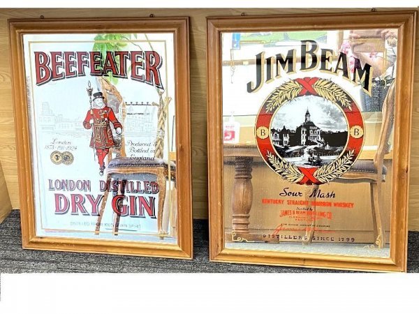 G4866☆【インテリア】ヴィンテージ・パブミラー(BEEFEATER)(JIM BEAM)☆