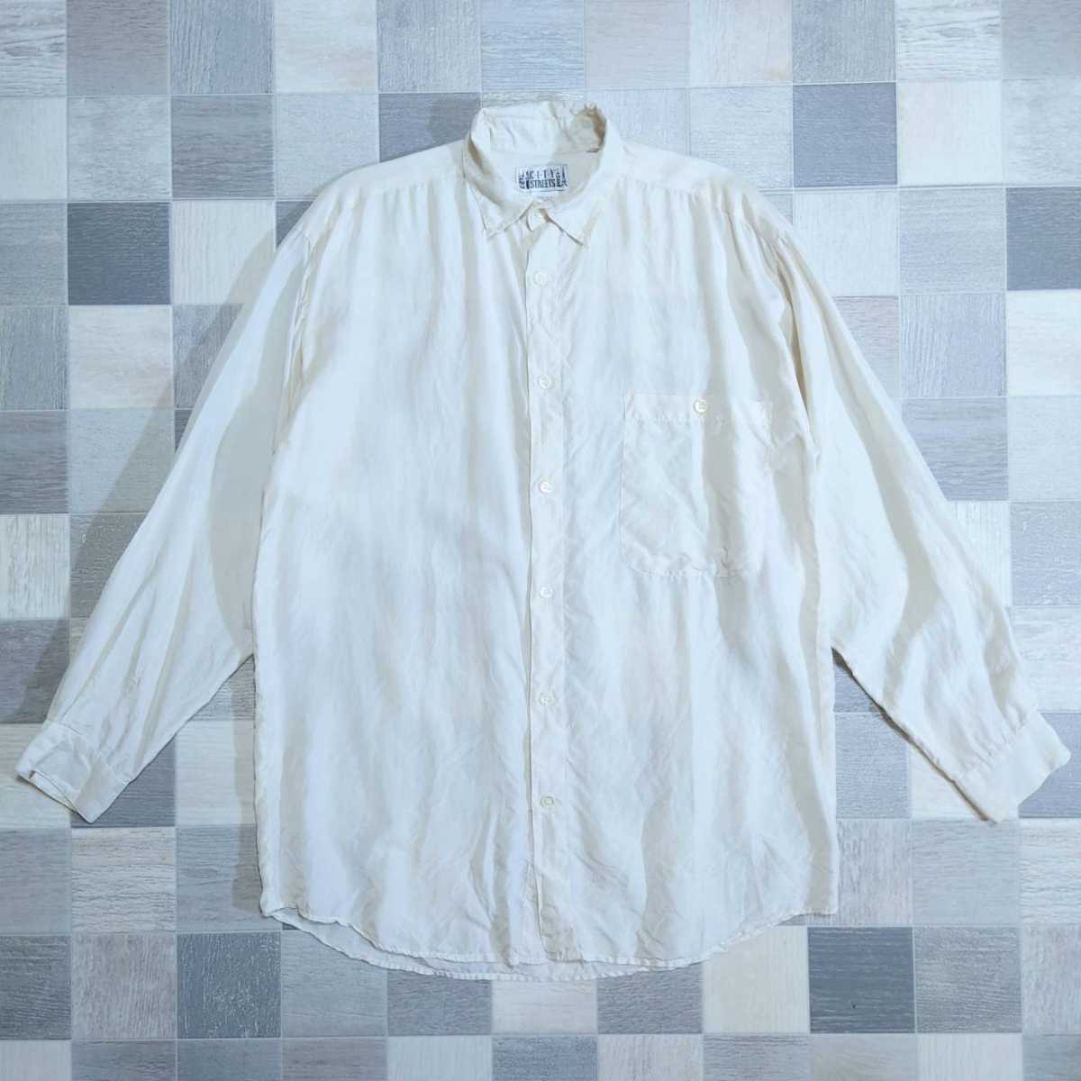  90&rsquo;s CITY STREETS シルク シャツ オフホワイト(Sサイズ)｜売買されたオークション情報、yahooの商品情報をアーカイブ公開 - オークファン 長袖シャツ一般
