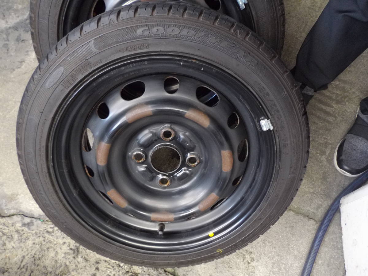 希少な6Jの鉄ホイール 14×6J PCD100 +45 ハブ径 54Φ☆165/55R14 4本 