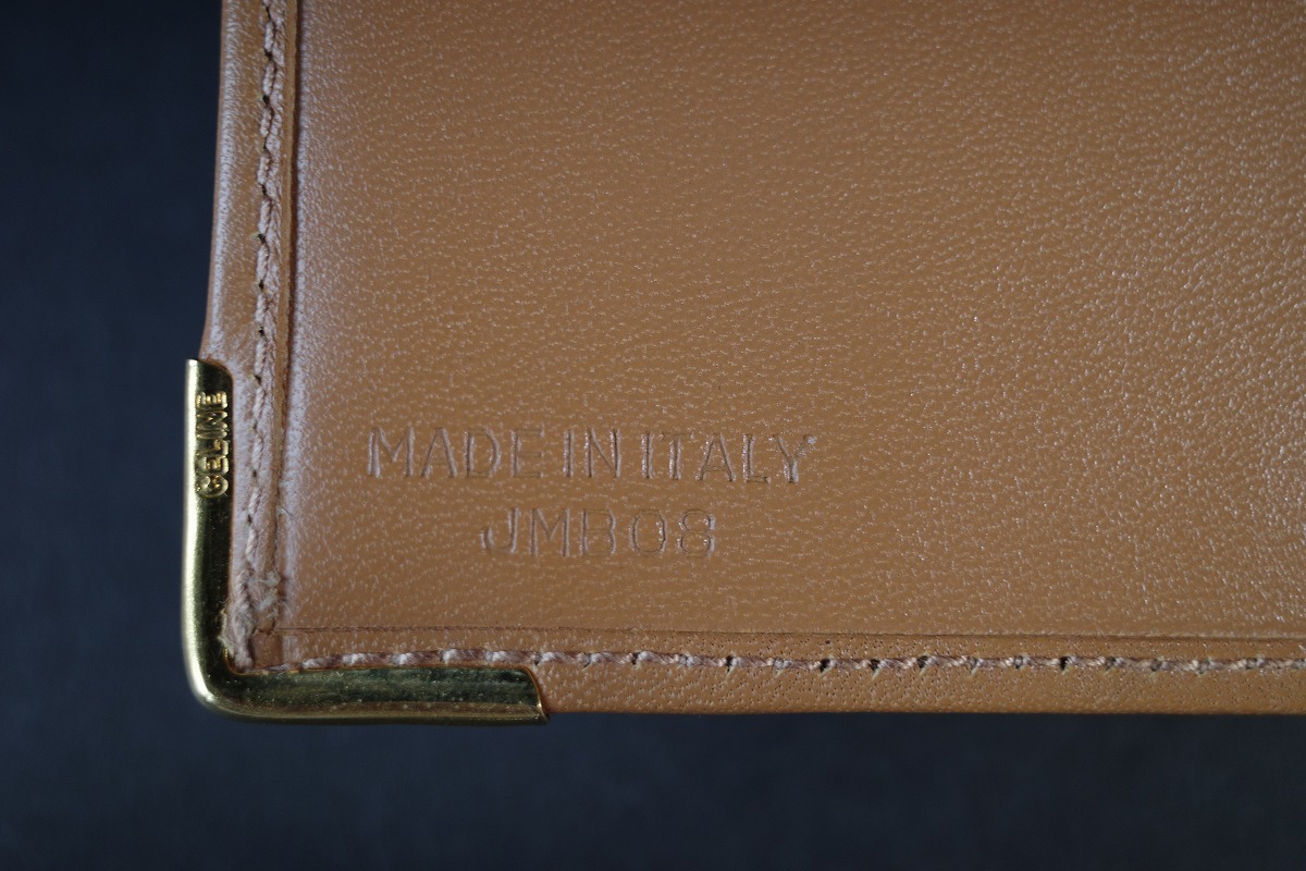 美品 CELINE セリーヌ マカダム柄 PVC×レザー ゴールド金具 二つ折り 財布 ウォレット メンズ ブラウン系 薄型 スリム シンプル セリーヌ マカダム柄 CELINE 黒 極美品 GB3596