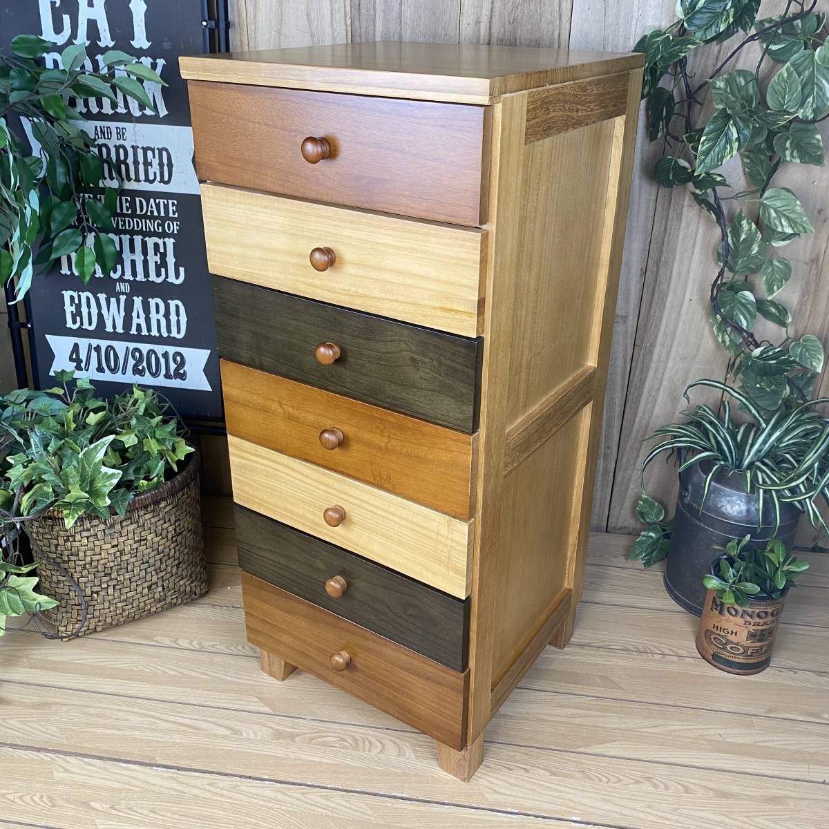 カントリー調木製タンス 引き出し10個 ナチュラルウッド 送料無料