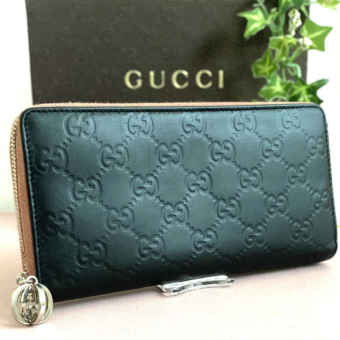 正規品】極美品 GUCCI シマ ブラック ラウンドファスナー ジッピー 