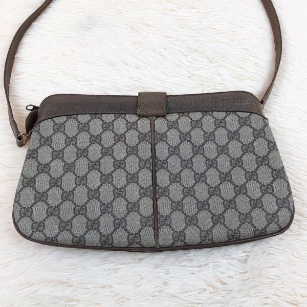【極美品】GUCCI グッチ　オールドグッチ　ショルダーバッグ　PVC レザー　GGスプリーム　金具ロゴ　シェリーライン　茶色　ブラウン