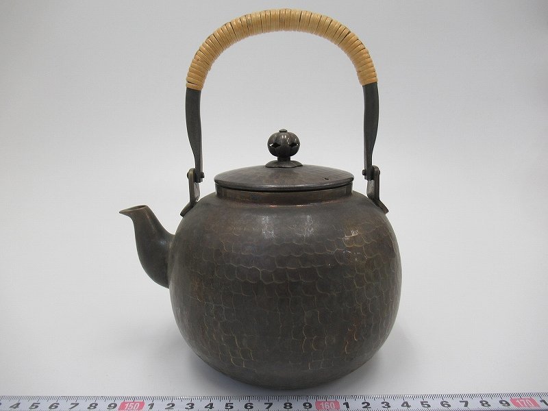 D3603 いぶし銀 銀仕上げ 鎚目 湯沸し 銀瓶 薬缶 茶道具 494g 銀瓶