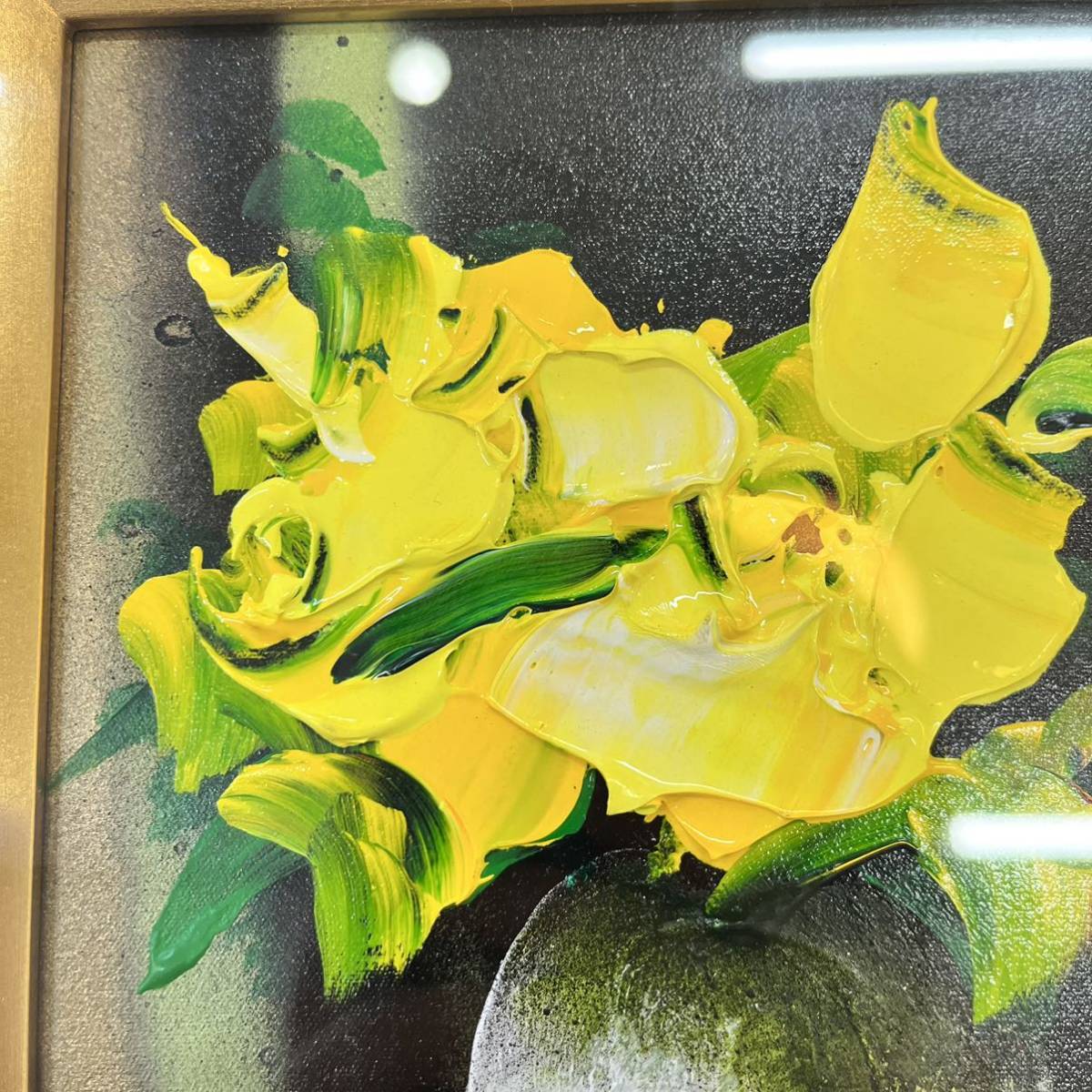 油彩画真作 立川広己 「黄バラ」フリージア 油絵 花 薔薇 美術品