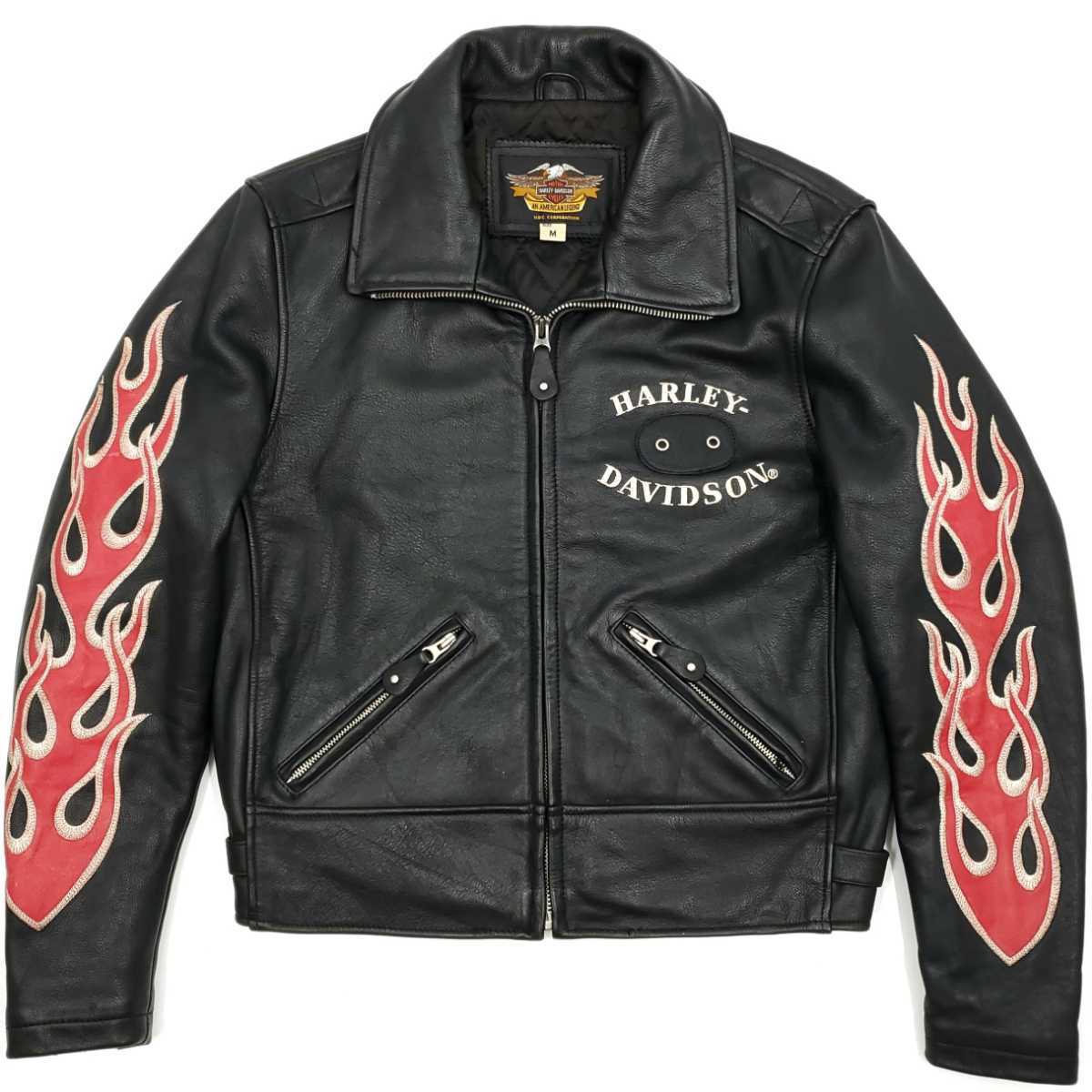 お得，得価 ファイヤーパターン刺繍 HARLEY-DAVIDSON 肉厚レザーライダースジャケットメンズM黒本革ハーレーダビッドソン本皮シングル牛革ジャン 326(Mサイズ)｜売買されたオークション情報、yahooの商品情 男性用