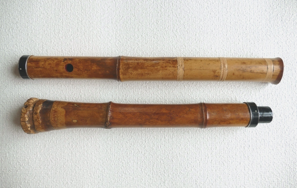 尺八 1尺8寸管 銘「龍風」 中継ぎ銀2線漆塗り巻き 歌口キャップ付き 尺