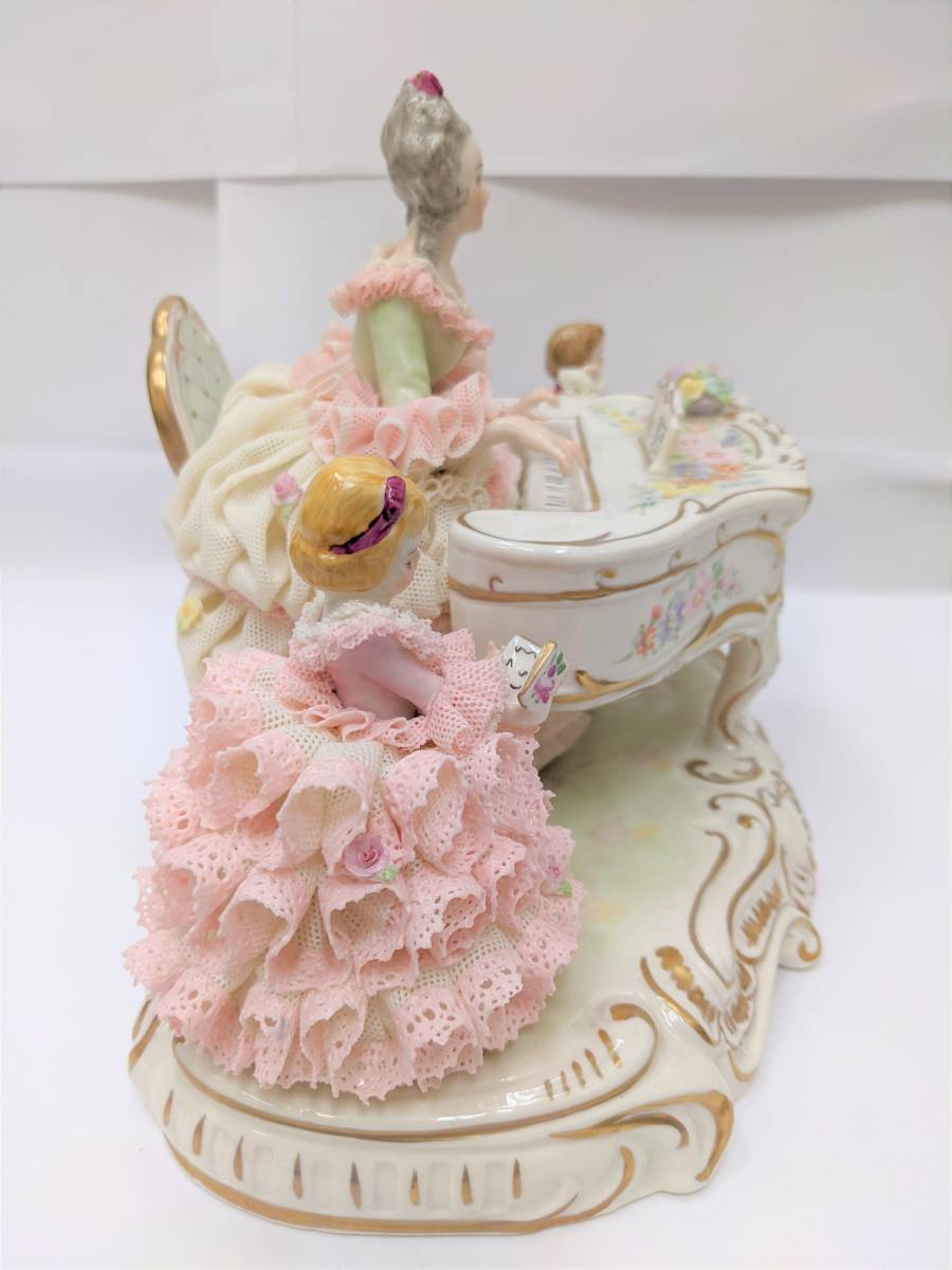 【11666】IRISH DRESDEN アイリッシュドレスデン グループドール ピアノの先生 アイルランド陶器人形 希少 ヴィンテージインテリア_4