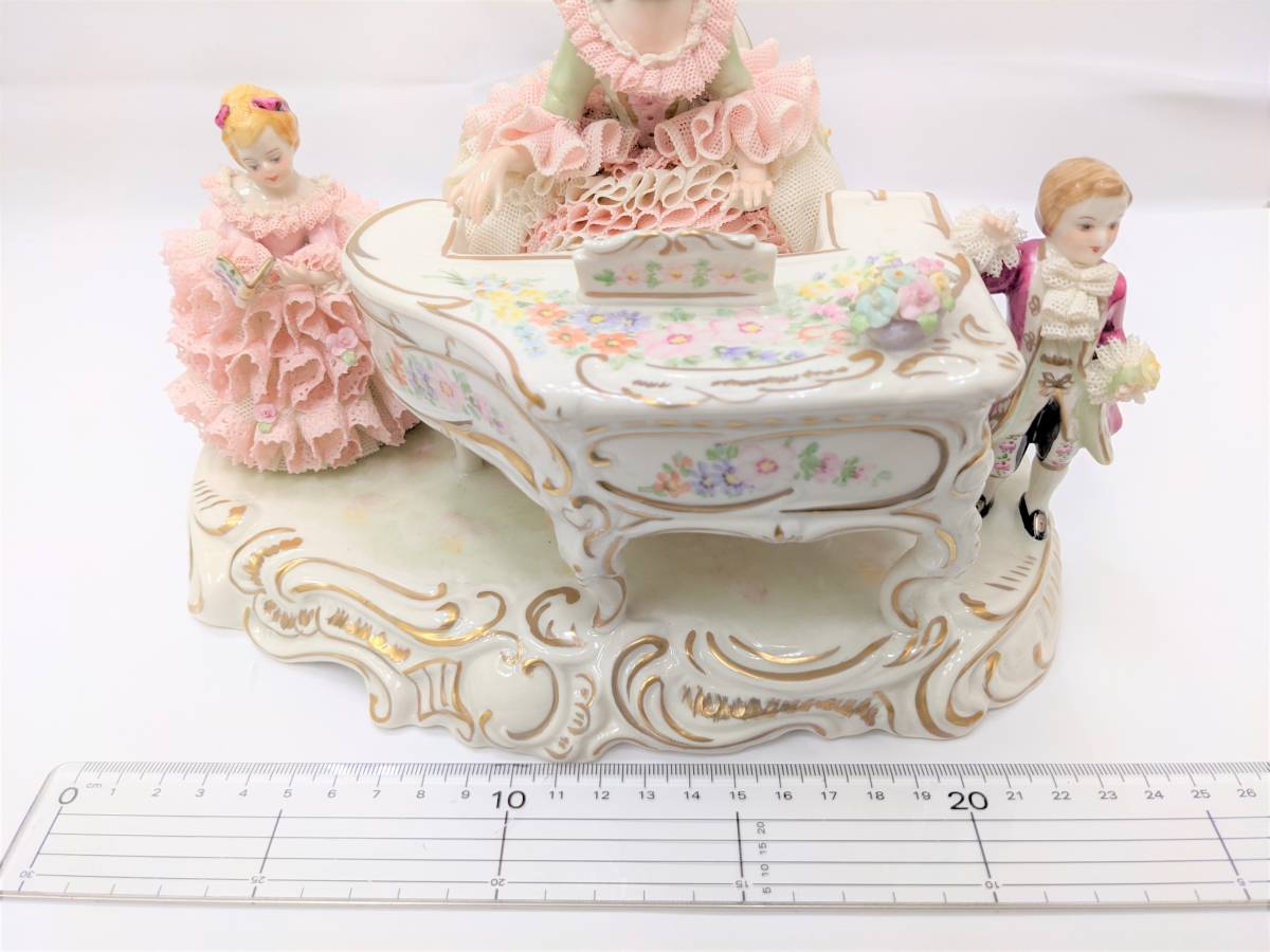 【11666】IRISH DRESDEN アイリッシュドレスデン グループドール ピアノの先生 アイルランド陶器人形 希少 ヴィンテージインテリア_7