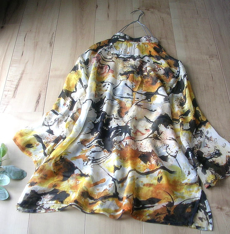 ☆M&S☆シルク絹100グラフィカル羽織オーバーブラウスYe大きめゆったり | InDream オーガンジー 0 ニットフリル羽織ロング（ダークブラウン）SAK-FHANL 暮らす仙台