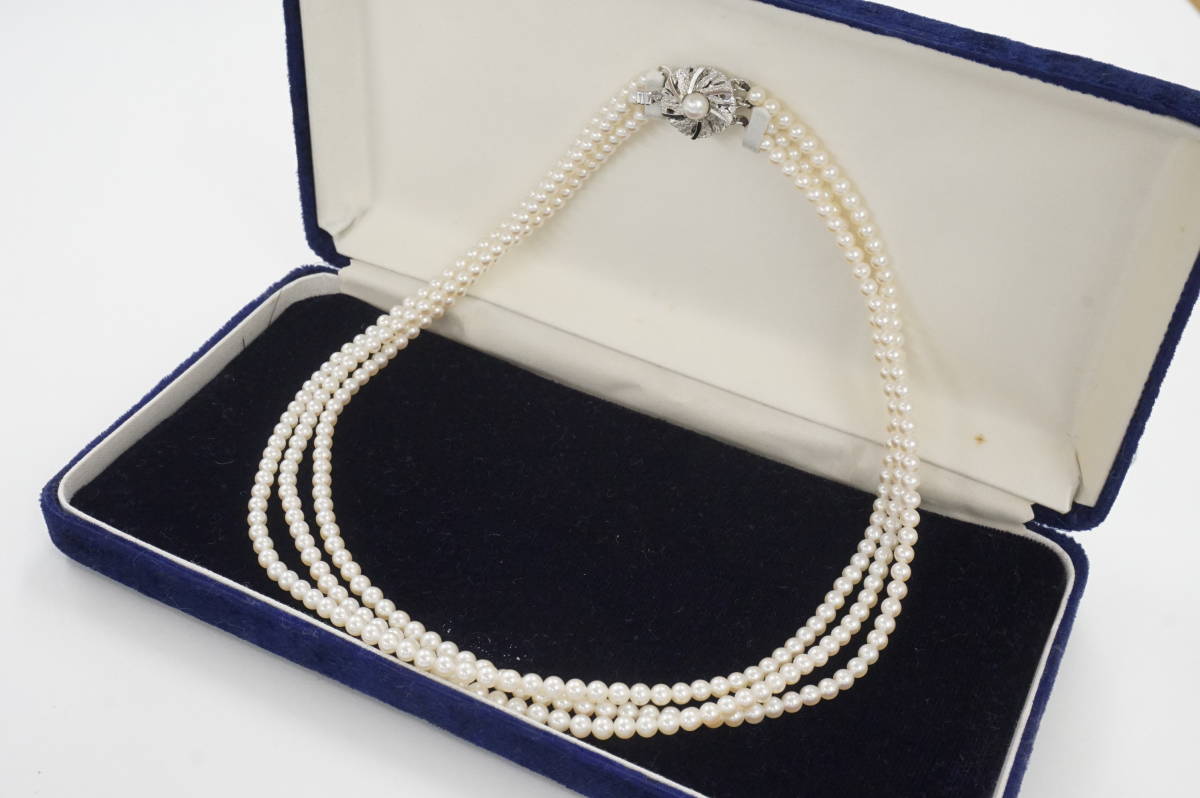 ☆【真珠】ベビーパール 3連ネックレス 40cm 3.5-4.0mm 留具SILVER 