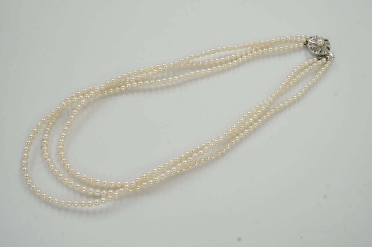 ☆【真珠】ベビーパール 3連ネックレス 40cm 3.5-4.0mm 留具SILVER 
