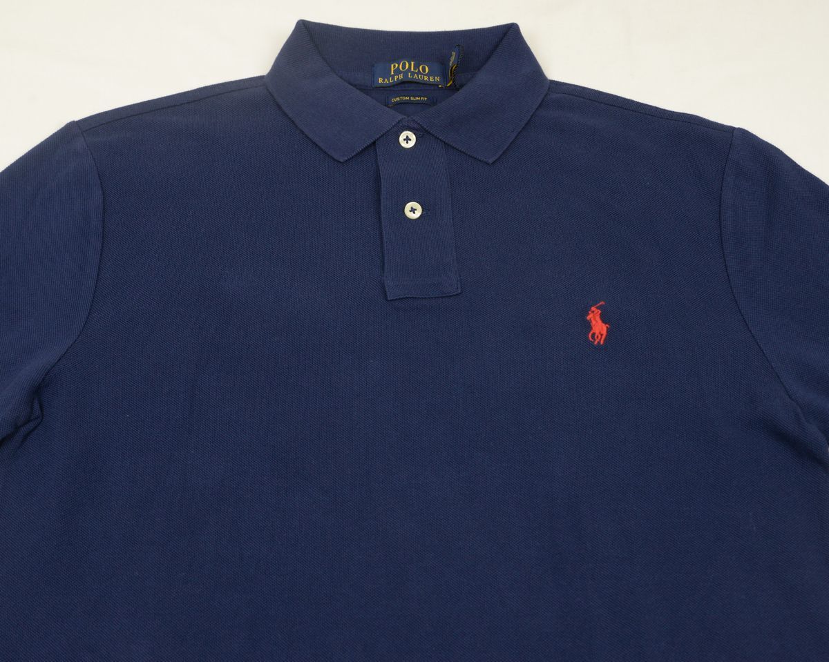 ○POLOラルフローレン長袖ポロシャツ(紺,US-S(JP-M))新品(Sサイズ 