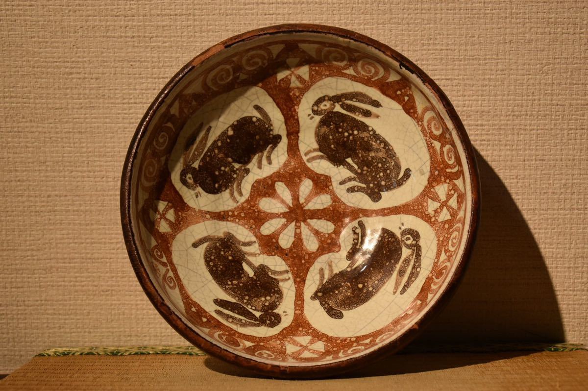 河井久 飾り皿 大皿「花紋鉢」直径34.1cm 共箱 河井寛次郎・河井武