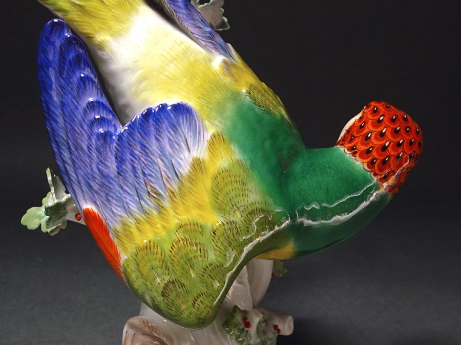 慶應 MEISSEN マイセン 彩色磁器人形 Parrot インコ 鳥フィギュリンの