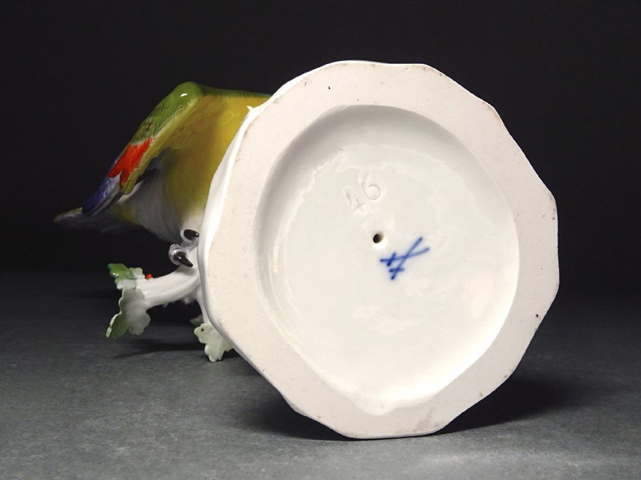 慶應 MEISSEN マイセン 彩色磁器人形 Parrot インコ 鳥フィギュリンの