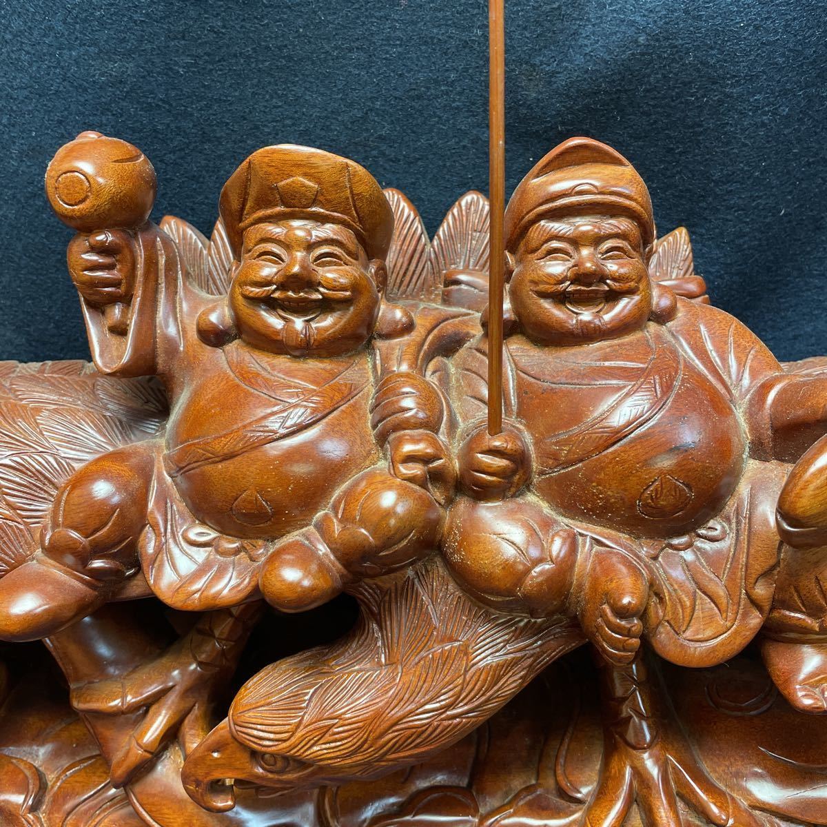 恵比寿様 大黒天 大黒様 置物 : 七福神 商売繁盛 木彫り 15cm 恵比寿天 
