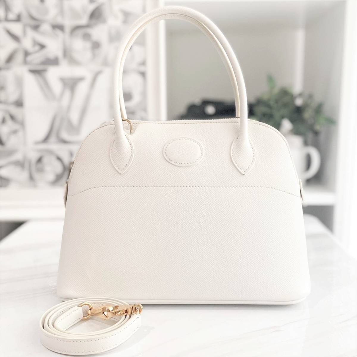 エルメス　ボリード27　エプソン　白　2way　ハンドバッグ　□L刻印