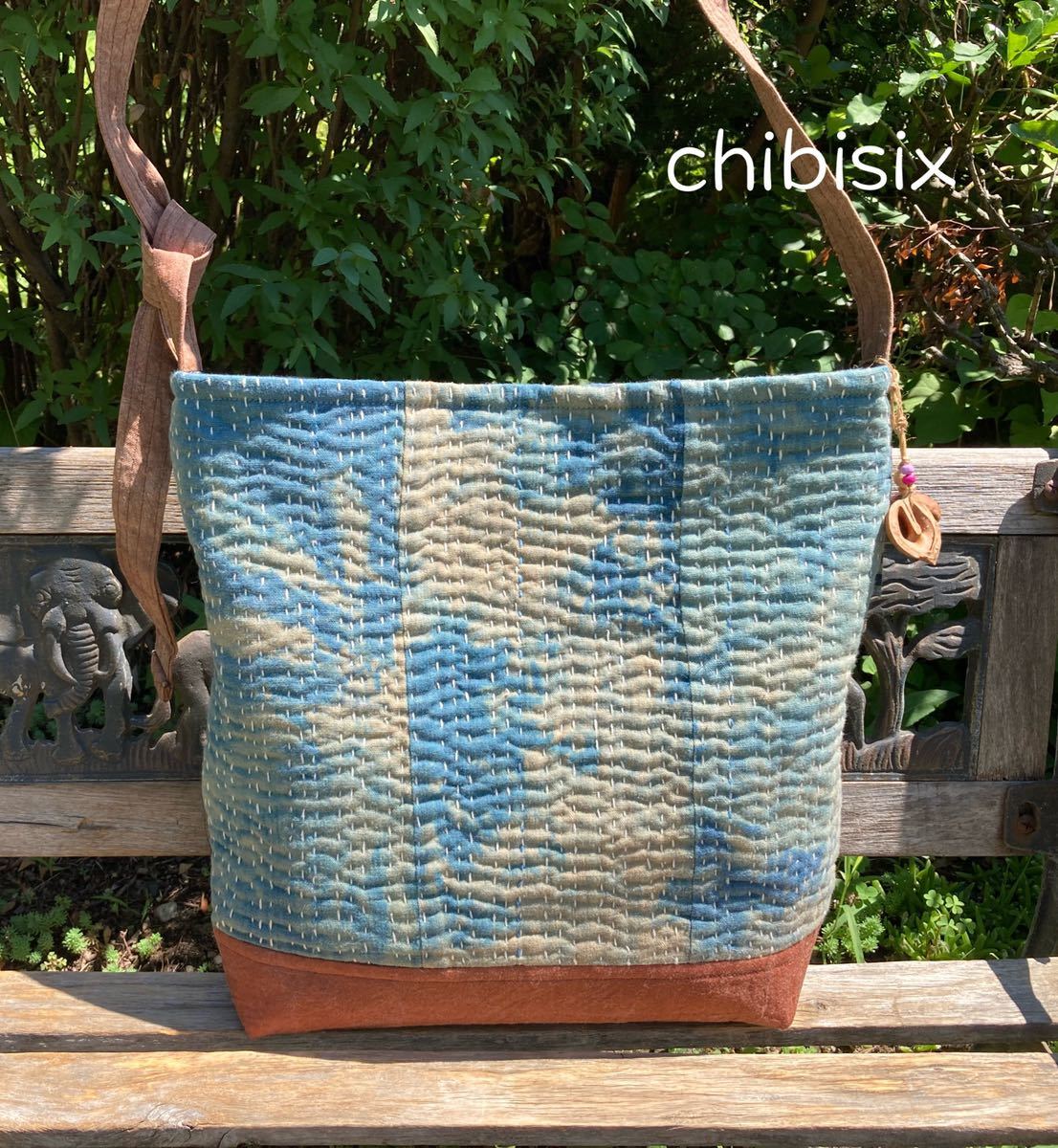 chibisix□□ハンドメイド 古布 バッグ□□藍染 むら染 柿渋染め 粉袋