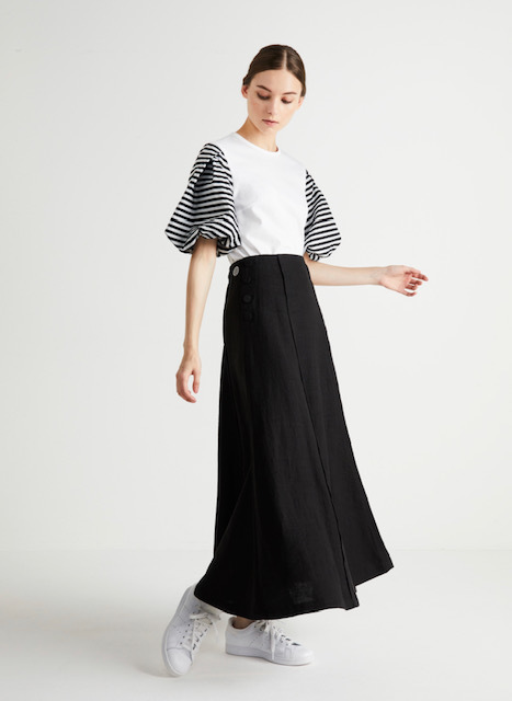 ボーダーズアットバルコニー パフスリーブカットソー ブラック 38