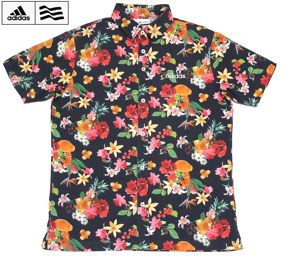 美品 アディダスゴルフ メンズ シャツ トロピカル 総柄 Lサイズ 極美品 adidas GOLF アディダスゴルフ 花柄 トロピカル 総柄プリント