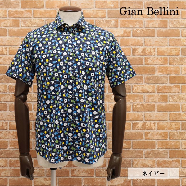 正規品，お得 1円/Gian Bellini/Mサイズ/総柄シャツ 綿ポリ ストレッチ ドーナツ＆アイス カッタウェイ イタリア製 半袖 /紺/ネイビー/ed898/(Mサイズ)｜売買されたオークション情報、yahooの商品情報をアーカイ アロハシャツ