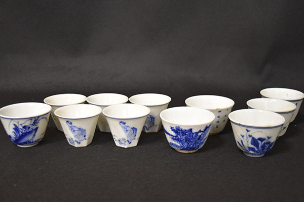 煎茶 一覧 古 伊万里 銘 種類 染付点描龍双鳳凰図煎茶茶碗 茶器