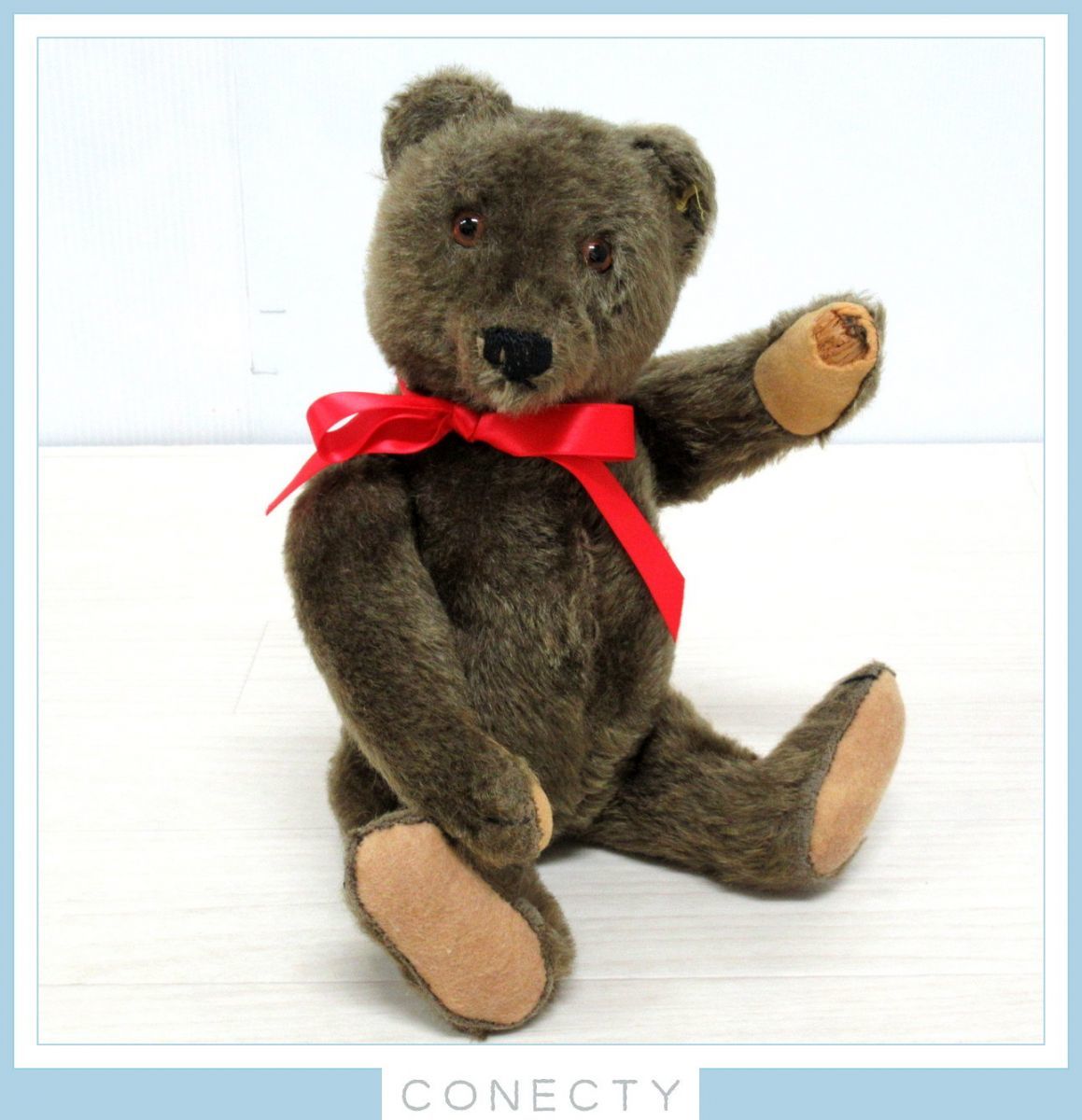 ●シュタイフ社 Steiff アンティーク ヴィンテージ テディベア ダークブラウン 貴重 ボタン付き 約33cm【N2【S1