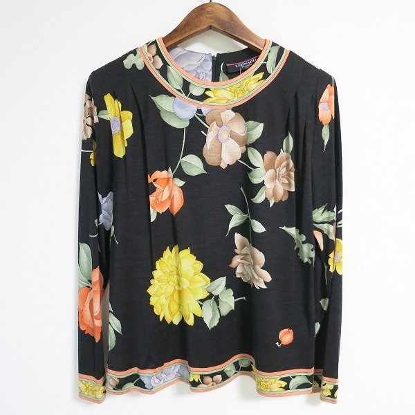 apc レオナール LEONARD カットソー L 黒 黄 長袖 花柄 バックジップ