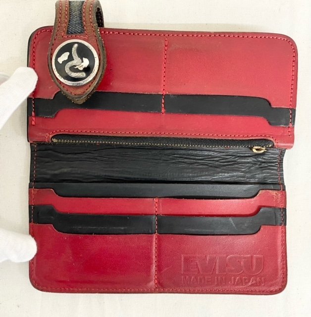 ☆EVISU エヴィス☆ 長財布 ど根性ウォレット デニム×レザー 赤 レッド