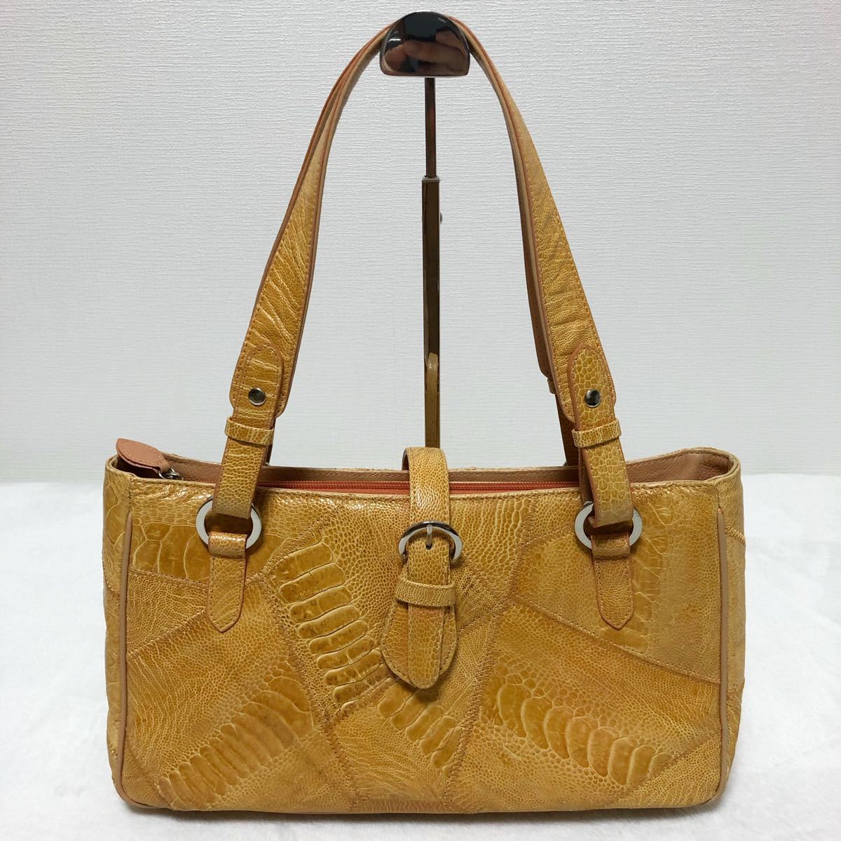 オーストリッチ ハンドバッグ グレー ゴールド金具 エキゾチックレザー 