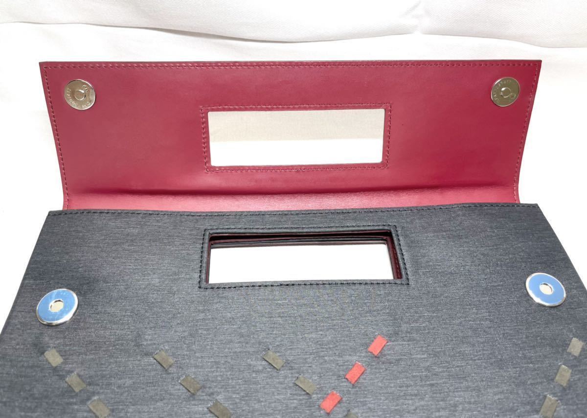 極美品 BURBERRY バーバリー ハンドバッグ ステッチ ブラック レッド 