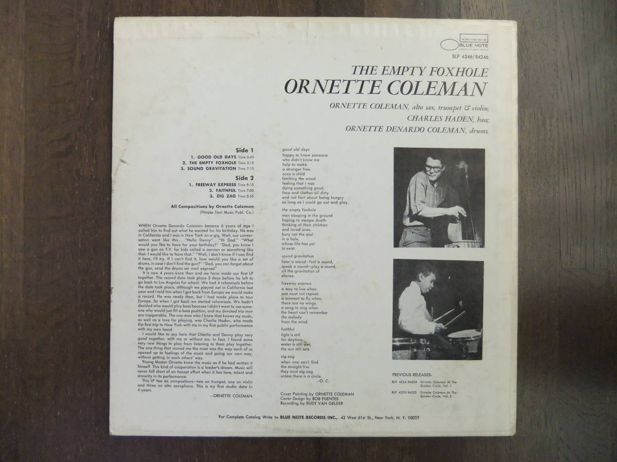 ■オリジナルOrnette Coleman/THE EMPTY FOXHOLE(Blue Note BST84246)NEW YORK/VAN GELDER