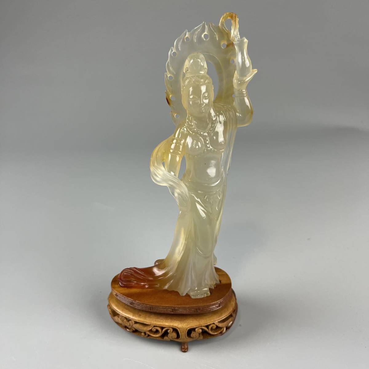 中国美術 瑪瑙 彫刻 観音像 菩薩 仏像 置物 古玩 細密彫刻 玉石 検 