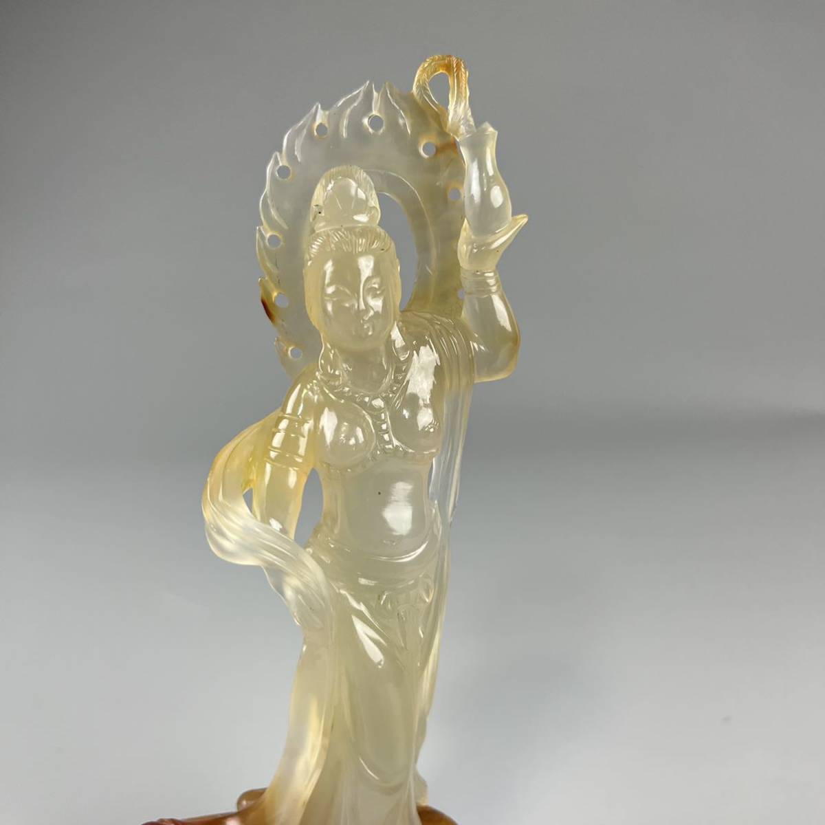 中国美術 瑪瑙 彫刻 観音像 菩薩 仏像 置物 古玩 細密彫刻 玉石 検 