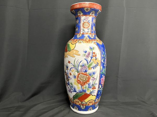 花瓶 壺 高32.5cm 大壷 作家物 N909 瓶 在銘 花鳥紋 色絵