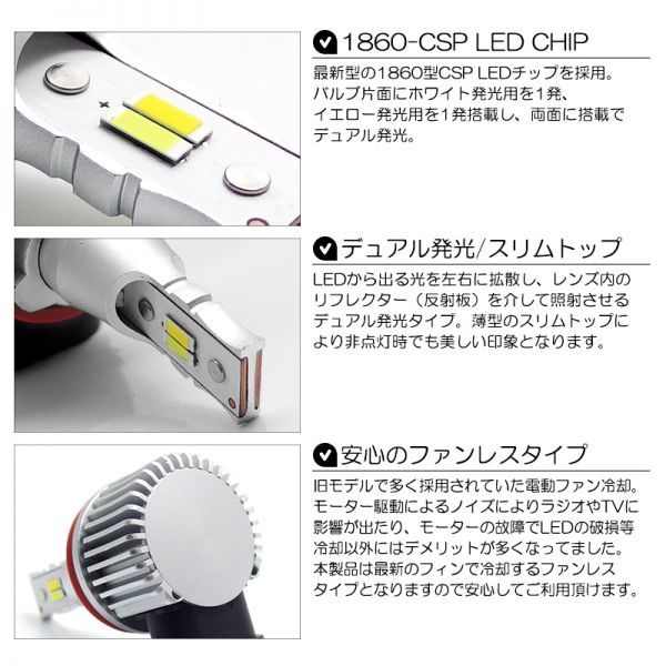 BR系/BR9/BRF/BRM 後期 レガシィツーリングワゴン LED フォグランプ H16 12W 6000lm LED 2色切替 6000K/ホワイト/白 3000K/イエロー/黄色 レガシィツーリングワゴン | BR系&frasl;BR9&frasl;BRF&frasl;BRM 2009年5月 (平成21年5月) スマホ