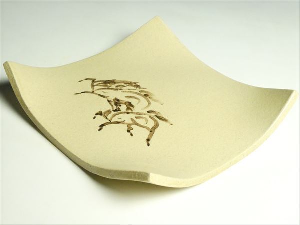 K600 十五代 田代法橋 作 相馬焼 馬絵 四方皿 菓子器
