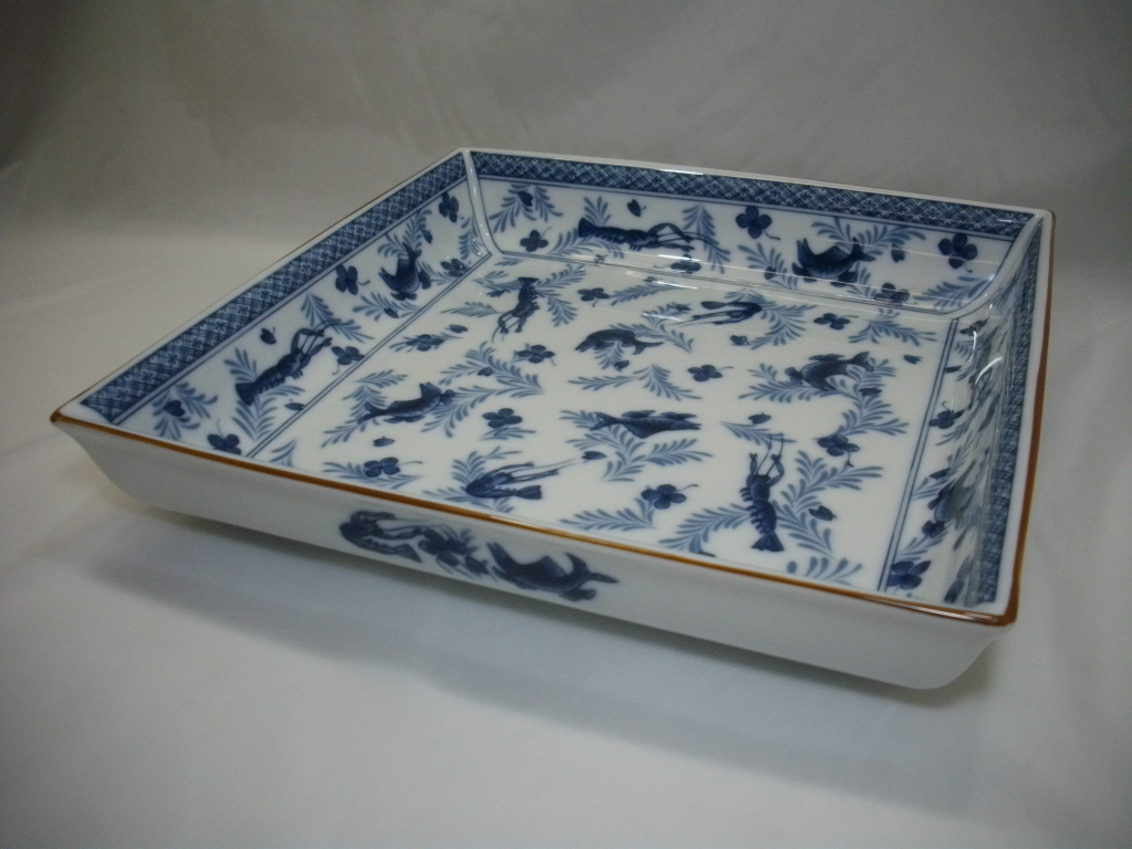 美USED品 橘吉 たち吉 遊漁 角盛鉢 角皿 約26.5×26.5×5cm 和食器