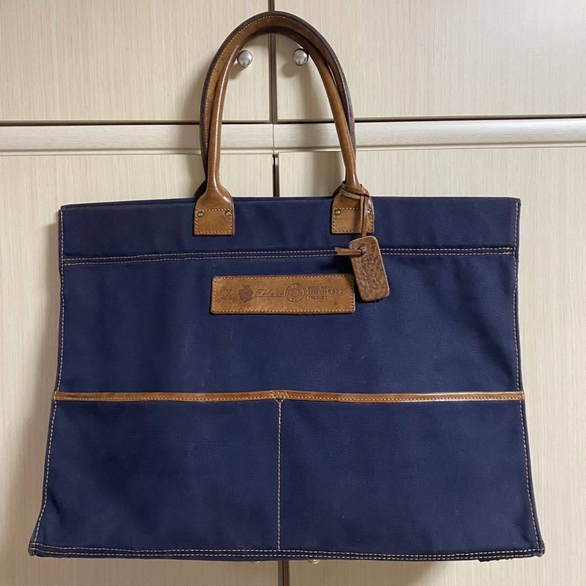 casual】Felisi キャンバストートバッグ 9882 持ち手レザーA4収納可 