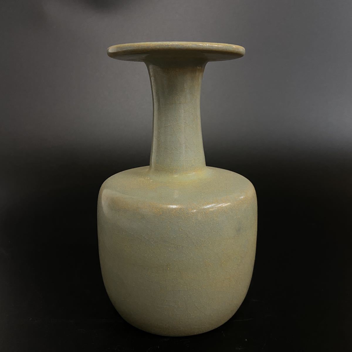 中国古美術 宋代汝窯 青色陶磁器 金色蓮花浮彫 楕円皿 仏経刻印 陶器