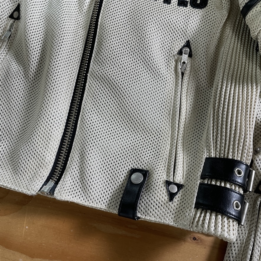 超美品☆Schott ショット 袖取り外し式 メッシュジャケット オフホワイト/40（L相当）3点プロテクター シングルライダース schott ショット（ジャケット｜バイクウェア Schott 夏100選5%オフ オートバイ専用設計 ライナー