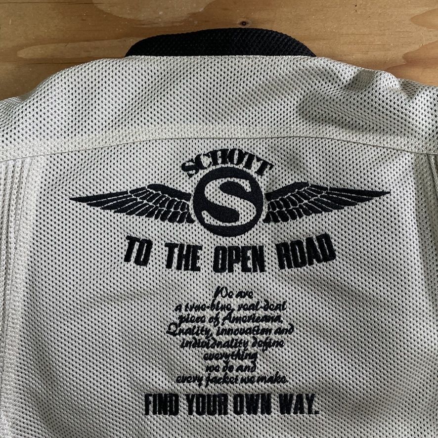 超美品☆Schott ショット 袖取り外し式 メッシュジャケット オフホワイト/40（L相当）3点プロテクター シングルライダース schott ショット（ジャケット｜バイクウェア Schott 夏100選5%オフ オートバイ専用設計 ライナー