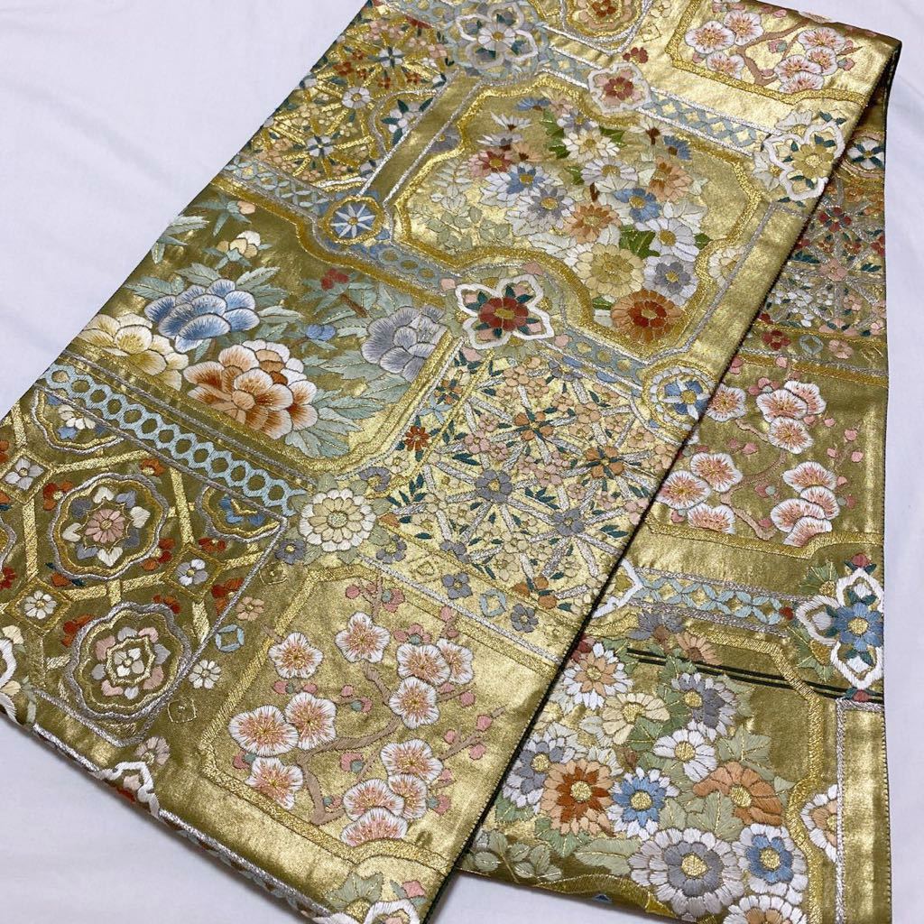 蘇州刺繍 相良刺繍 汕頭刺繍 袋帯 唐花 正絹 お太鼓柄 着物月花 蘇州
