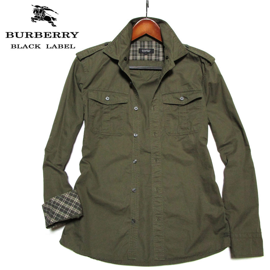 バーバリー ブラックレーベル　フード付き　長袖ミリタリーシャツ　胸ホース刺繍　サイズ3　(L)　BURBERRY BLACK LABEL　三陽商会