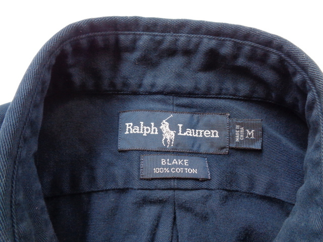 90s Ralph Lauren ラルフローレン BLAKE BD 長袖シャツ M 大きめ ネイビー系 POLO ポロ RRL ヴィンテージ ...
